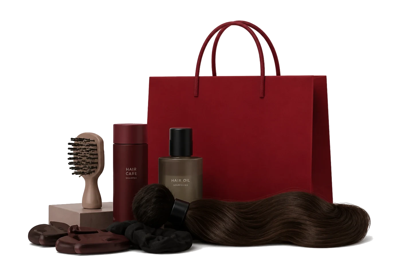 Sac Coco Tchou, shampoing, huile capillaire, brosse et mèche prêts à partir